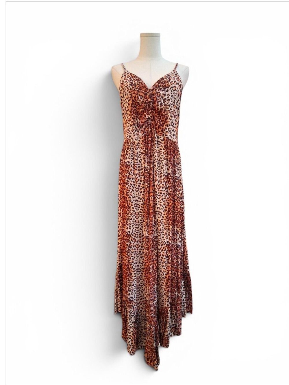 ANGIE Maxi Dress - Animal Print - Womens Large - brown orange cream